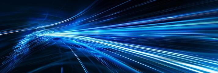 Poster - A high-speed motion capture image showcasing vibrant blue light rays streaking across a dark background, creating a sense of speed and energy