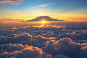 Glorious sunrise over Mount Kilimanjaro, with the peak towering above the clouds
