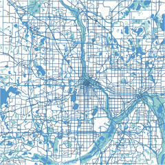 Layered vector map of Minneapolis in Minnesota in a professional blue style