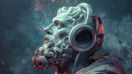 Canvas Print - A statue of a man with headphones on