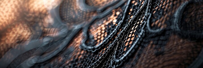 A detailed, close-up photograph showcasing the intricate patterns of luxurious black lines on a fabric surface