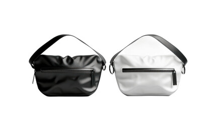 Wall Mural - A 3D rendering of blank black and white waist bags mockup is shown standing from a front view This template features clear adjustable accessory purses for carrying phones