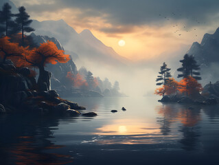 Wall Mural - Serene Lakeside at Sunset