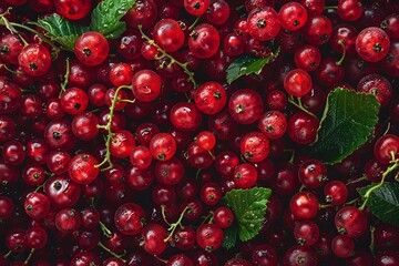 Wall Mural - wet red currants in a heap as a background, flat lay