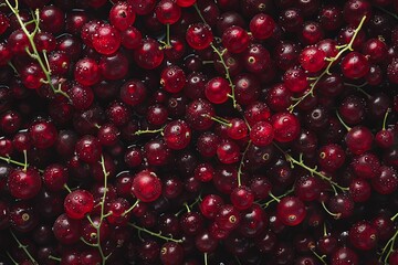 Wall Mural - wet red currants in a heap as a background, flat lay