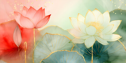 Sticker - Floral lotus leaves textured background	