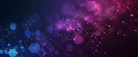 Poster - Abstract purple and blue background with hexagon pattern for technology, science or digital concept vector illustration design. Futuristic geometric polygonal wallpaper with grid connection dots line 