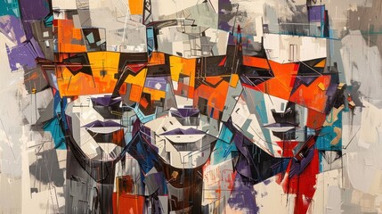 Poster - Abstract painting with a complex interplay of geometric shapes and vibrant colors