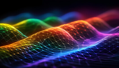 Aufkleber - Abstract Digital Rainbow Landscape With Wireframe