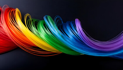 Aufkleber - Rainbow Colored Strings Swirling Against a Black Background