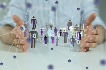 Fototapete - holding 3d rendering group of blue people