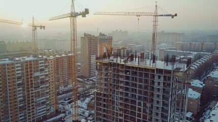 Poster - A city skyline with a large building under construction