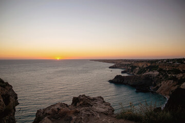 Landscape. The sky sunset or sunrise over sea. Beautiful seascape scenery Amazing light of nature sunset