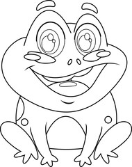 Poster - Outlined Cute Frog Animal Cartoon Character. Vector Hand Drawn Illustration Isolated On Transparent Background