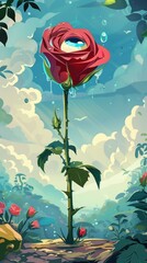 Wall Mural - A painting of a rose in the middle of a field