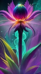 Wall Mural - vertical alien space flower with rainbow smoke 4k loop features an a.i. generated video of an alien 