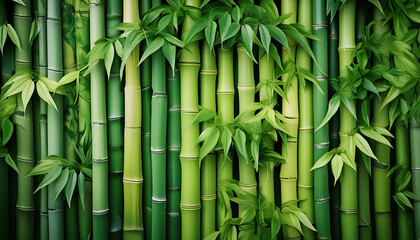A Lush Wall Of Green Bamboo Stalks