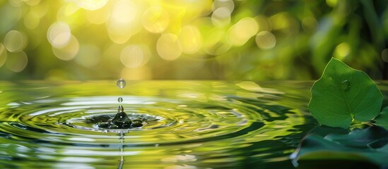 Aufkleber - Water droplet seen in a natural setting with a reflection, suitable for a copy space image.