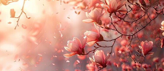 Sticker - A magnolia tree with flowers blooming during the onset of spring, with blank space for additional image content incorporated.