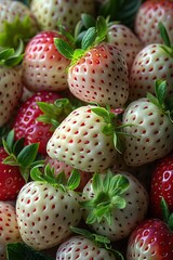 Wall Mural - A close up of a bunch of strawberries with red and white spots