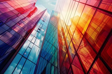 Wall Mural - Abstract, visually striking image showcasing the vibrant colors of modern glass architecture