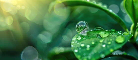 Aufkleber - Water droplet seen in a natural setting with a reflection, suitable for a copy space image.