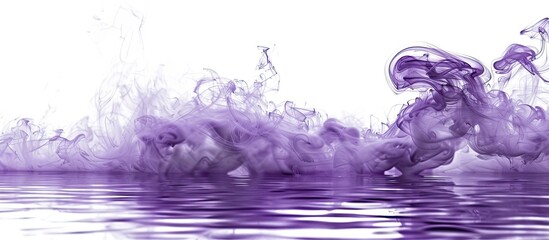 Poster - Vibrant purple smoke spreading over water with a white backdrop for a striking visual with copy space image.