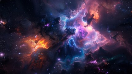Wall Mural - A cosmic nebula with vivid colors and countless stars, creating a stunning spectacle in the vastness of space