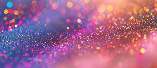 Poster - Vibrant multicolor glitter texture dispersing in midair to form an abstract powder splattered background, captured in a freeze motion with copy space image available.