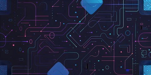 Poster - A flat vector pattern of blue and purple isometric grid lines on a dark background, representing a modern design with geometric shapes and gradients