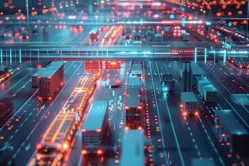 Poster - Smart logistics  global network innovation in transportation at large warehouse, ai driven future.