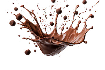 chocolate splash flying floating isolated on white background or transparent png