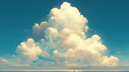 Wall Mural - A large cloud in the sky with a person in the background. Anime cloud background