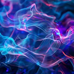 Abstract flowing neon lines, vibrant pink and blue colorful smoke. Concept of energy, vapor, dynamic, magic, fantasy