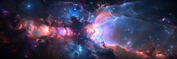 Wall Mural - A cosmic nebula with vivid colors and countless stars, creating a stunning spectacle in the vastness of space