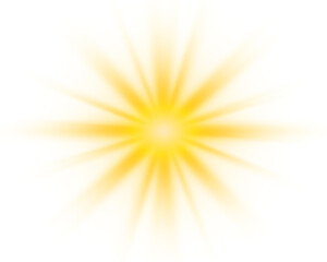 Fototapete - Transparent yellow sunlight special lens flash light effect. Front solar flare lenses. Glowing light effects. PNG.	