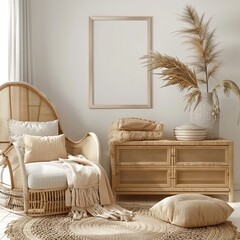 Sticker - A contemporary bohemian styled interior with natural textures, furniture, and a subtle color palette