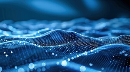 Poster - Abstract Digital Waves and Glowing Particles. Generative ai.