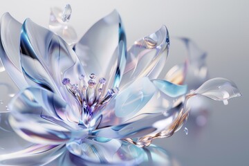 Poster - Exquisite abstract crystal flower design featuring a mesmerizing iridescent glow and intricate details.