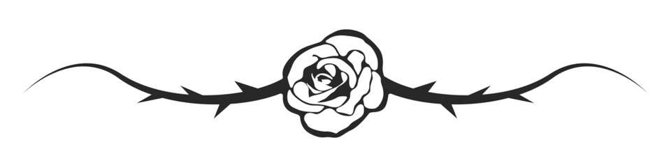 Poster - black rose vector icon. black flower tattoo template. rose with thorns vector. decorative rose flowe