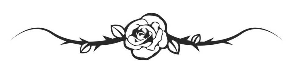 Poster - black rose vector icon. black flower tattoo template. rose with thorns vector. decorative rose flowe