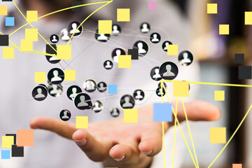 videoconference group of people talking in social network.abstract technology group and data