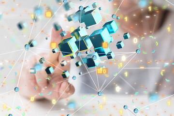 Aufkleber - Neural network 3D illustration. Big data and cybersecurity