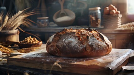 Wall Mural - A traditional French pain de campagne, with a crackling crust and earthy aroma