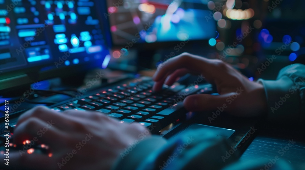 Programmer working on their professional development types on a laptop ...