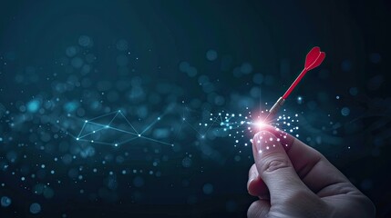 Poster - A hand holds a red dart, aimed at a bright glowing light in a network of connected dots