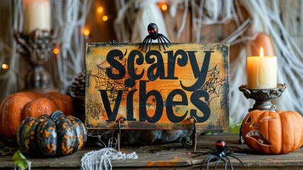 Whimsical wood sign with fun Halloween themed text, set in seasonal room decor.