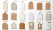 © lililia - A white background displays a variety of blank paper tags with twine for labeling and decoration