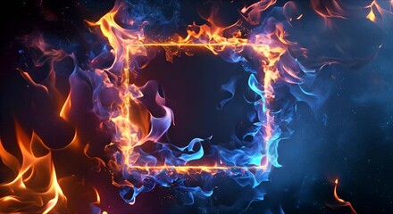 Poster - A square frame with a burning flame of different colors.