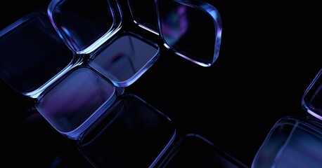 Fototapete - Abstract geometric blocks on a black background, 3d render